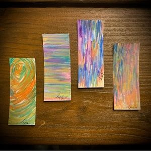 4 Mini Handmade Bookmarks by FreelyCreated™️ - multicolor abstract watercolor